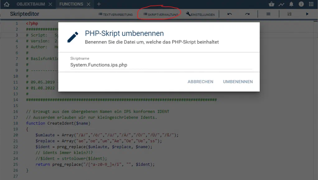 Umbennen von Skripten