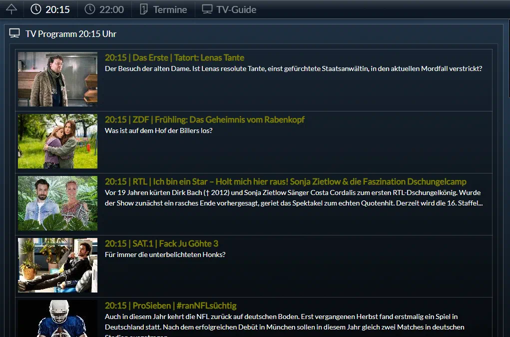 Programm via RSS für 20:15 Uhr