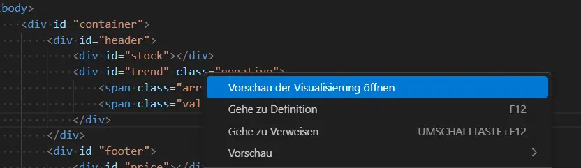 Kontextmenü mit dem Befehl für die Vorschau