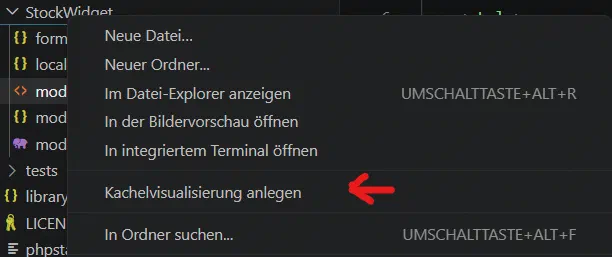 Kontextmenü mit dem Befehl Kachelvisualisierung anlegen
