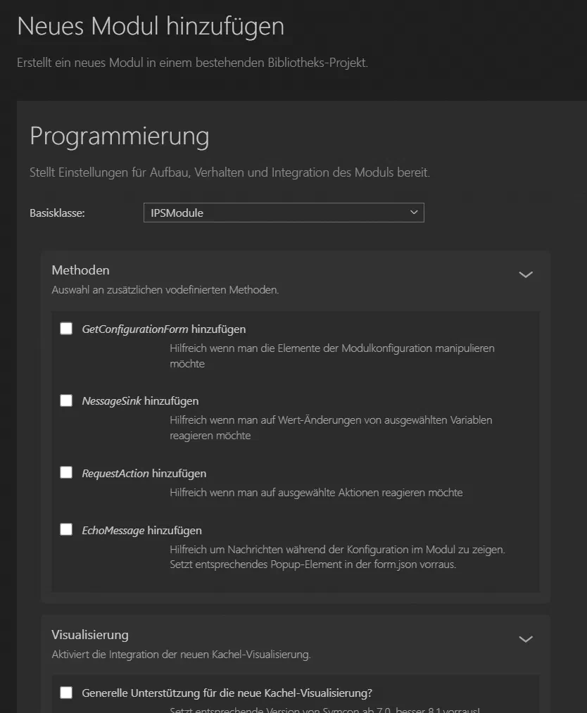 Einstellungen für die Programmierung des Moduls