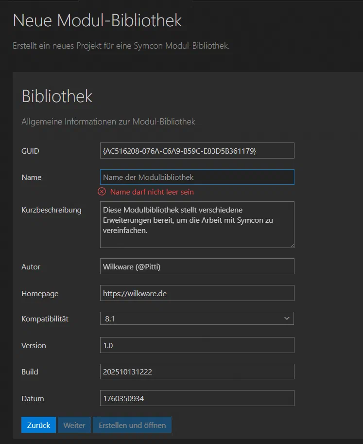 Angaben zur neuen Bibliothek